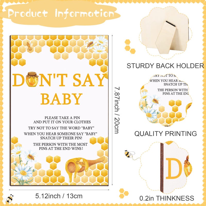 Unittype 51 Pcs Don't Say Baby Shower Game Supplies Include Bee Theme Baby Shower Sign and 50 Mini Bee Clothespins for Boys Girls Gender Reveal Baby Shower Prizes Game - Image 2
